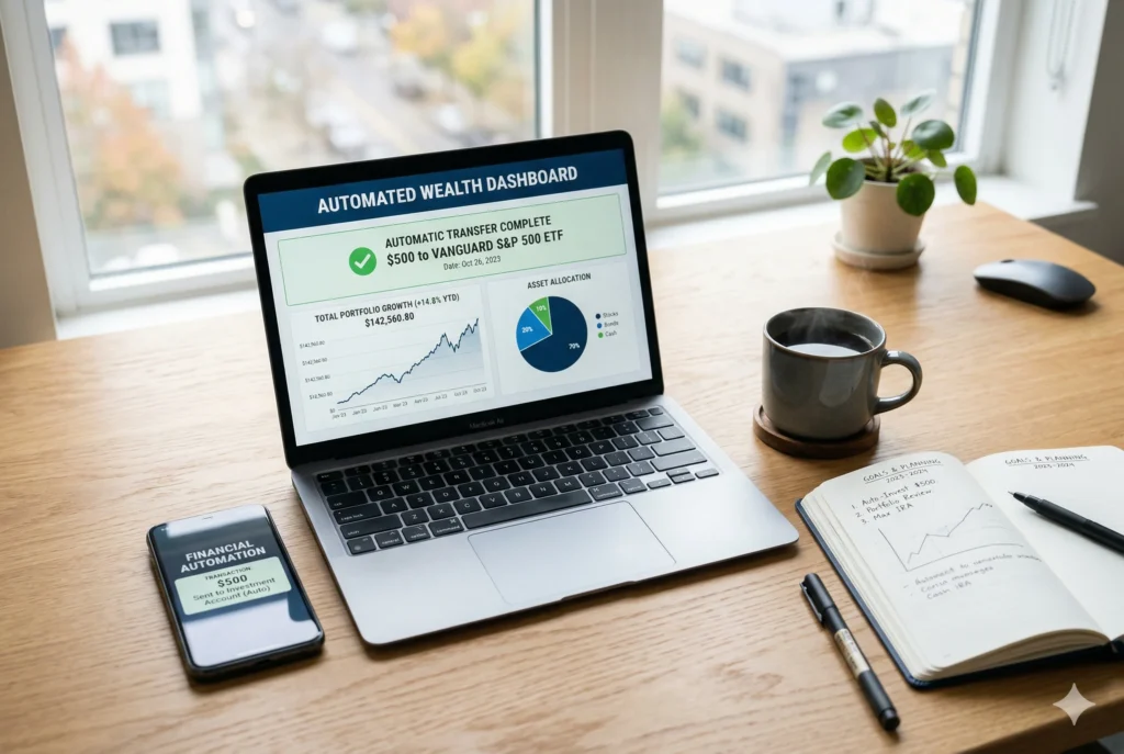 Automatic saving and investing concept showing financial automation and wealth building